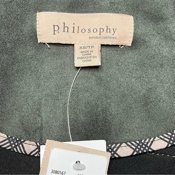 Philosophy Open Faux Leather Cropped Jacket XS Pockets Carbon Crystal Moto NEW - Picture 9 of 15